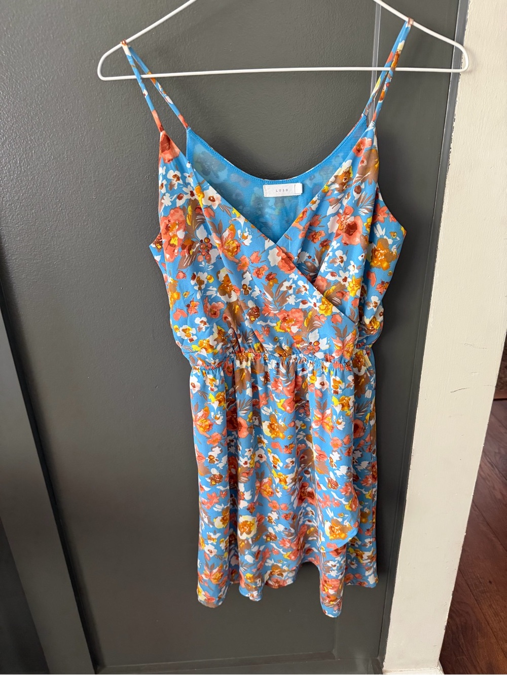Lush Blue Floral Slip Dress with Spaghetti Straps